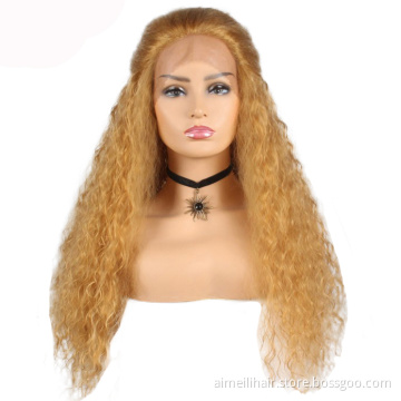 Wholesale Prices Front Lace Women Wigs Middle Part Natural Curly Synthetic Wig Long Blonde Color Kinky Curl Soft Ladies Hair Wig